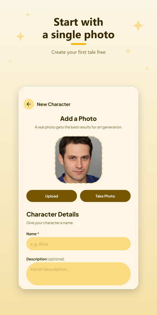 Add a photo to create your LittleTale character