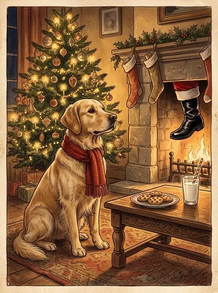 Cover illustration for The Dog Who Guarded Christmas