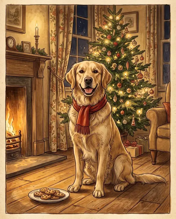 Page from a finished copy of The Dog Who Guarded Christmas
